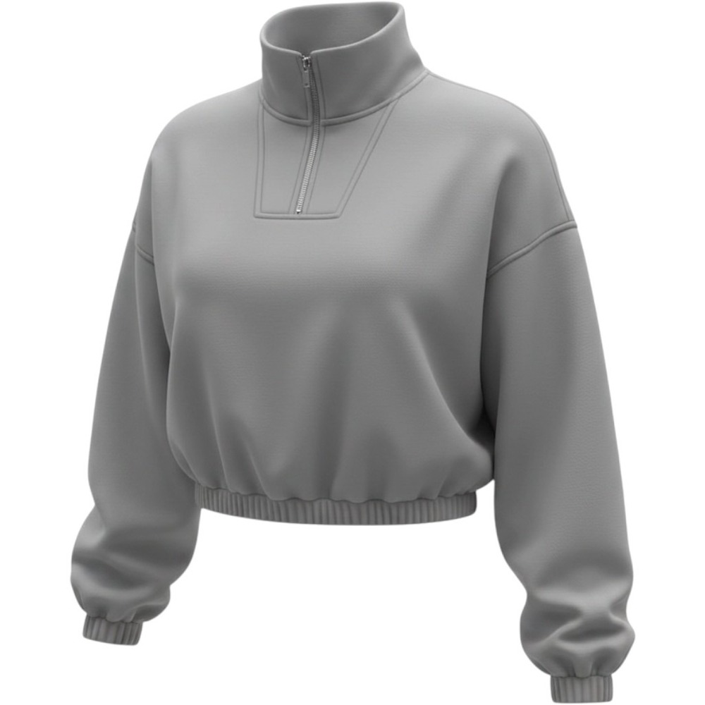 Trendy Queen Pullover Womens Large Gray Excellent Cropped Quarter Zip Sweatshirt